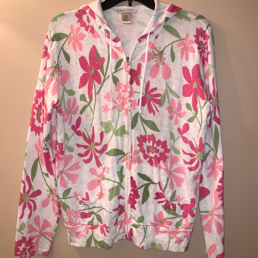 Lillian & Nicole L pink green floral hooded jacket